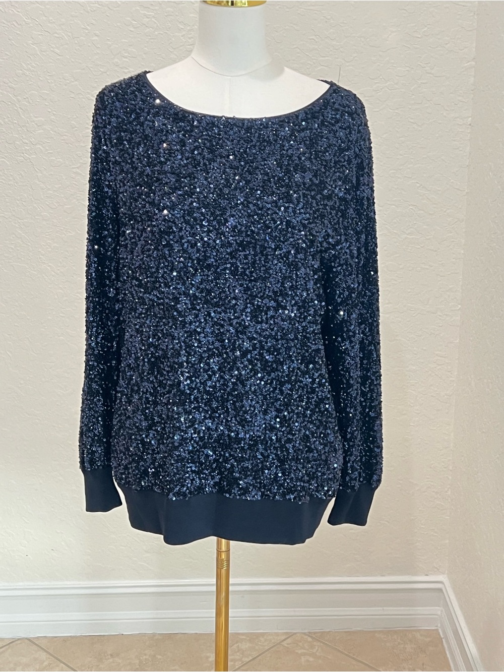 Lafayette 148 New York Navy Sequin Scoopneck Sweater